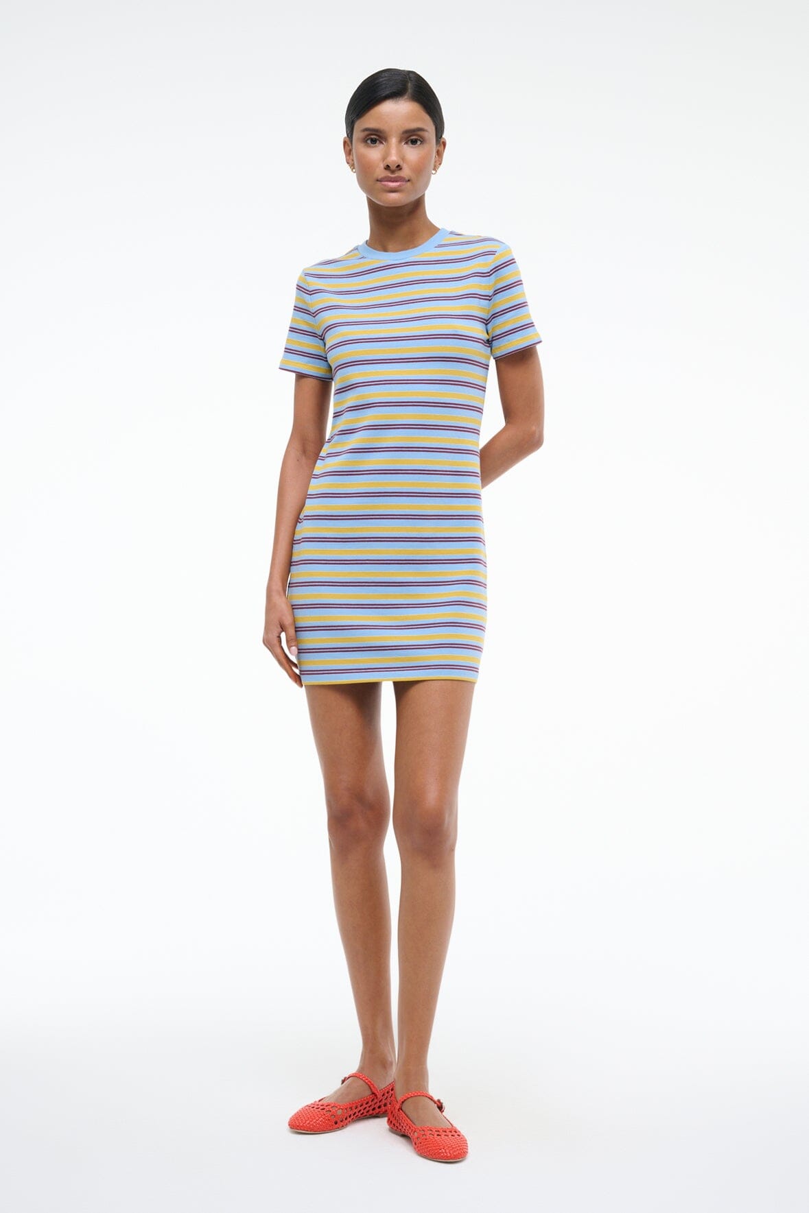 Striped Cotton Jersey Mini Dress with Crewneck | Wade by Linus