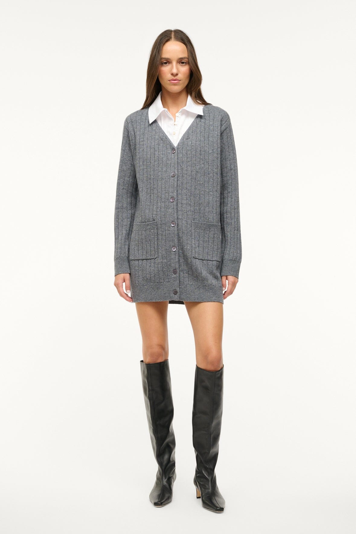 Removable Collar Cardigan Dress in Charcoal & White | Wallis