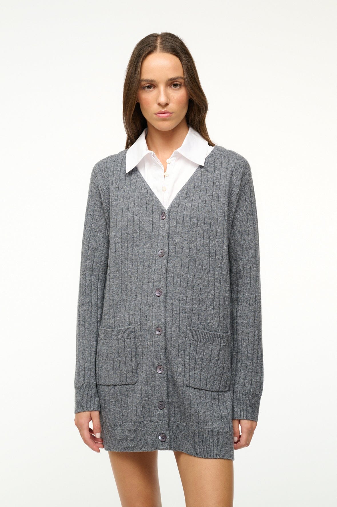 Removable Collar Cardigan Dress in Charcoal & White | Wallis