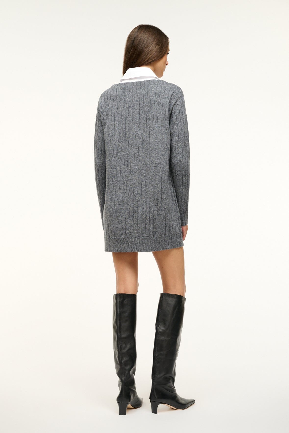 Removable Collar Cardigan Dress in Charcoal & White | Wallis