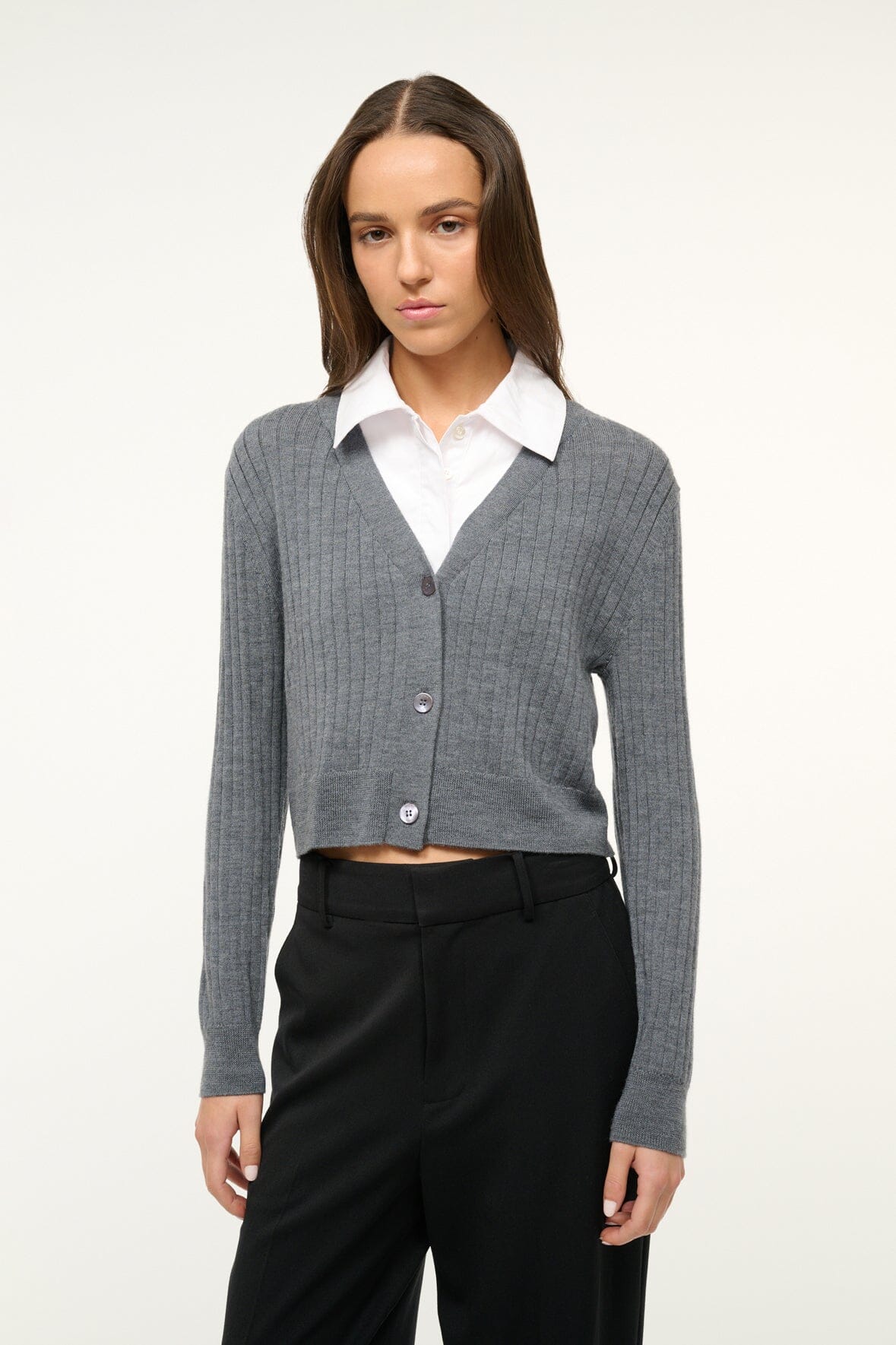 Mixed Media Sweater with Removable Collared Bib | Wallis Charcoal White