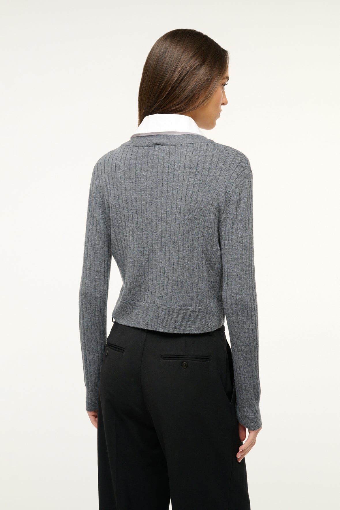 Mixed Media Sweater with Removable Collared Bib | Wallis Charcoal White