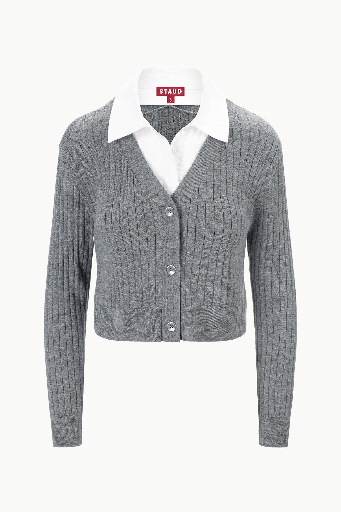Mixed Media Sweater with Removable Collared Bib | Wallis Charcoal White
