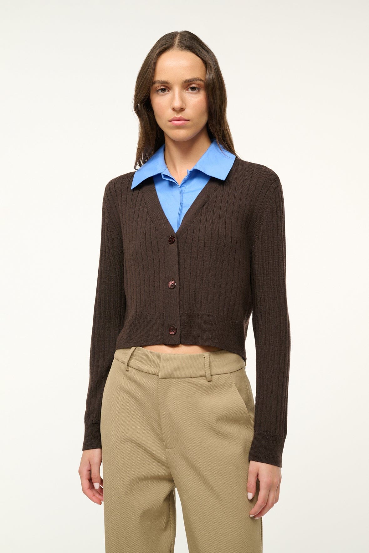 Mixed Media Woven Sweater with Removable Collared Bib | Wallis Earth Cornflower