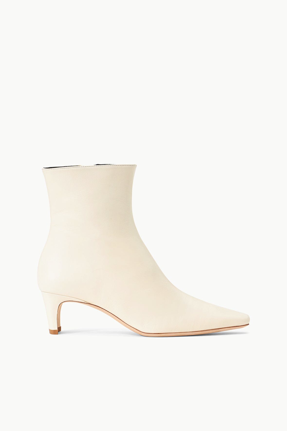 Leather Ankle Boot with Pointed Toe & Side Zip | Wally Cream