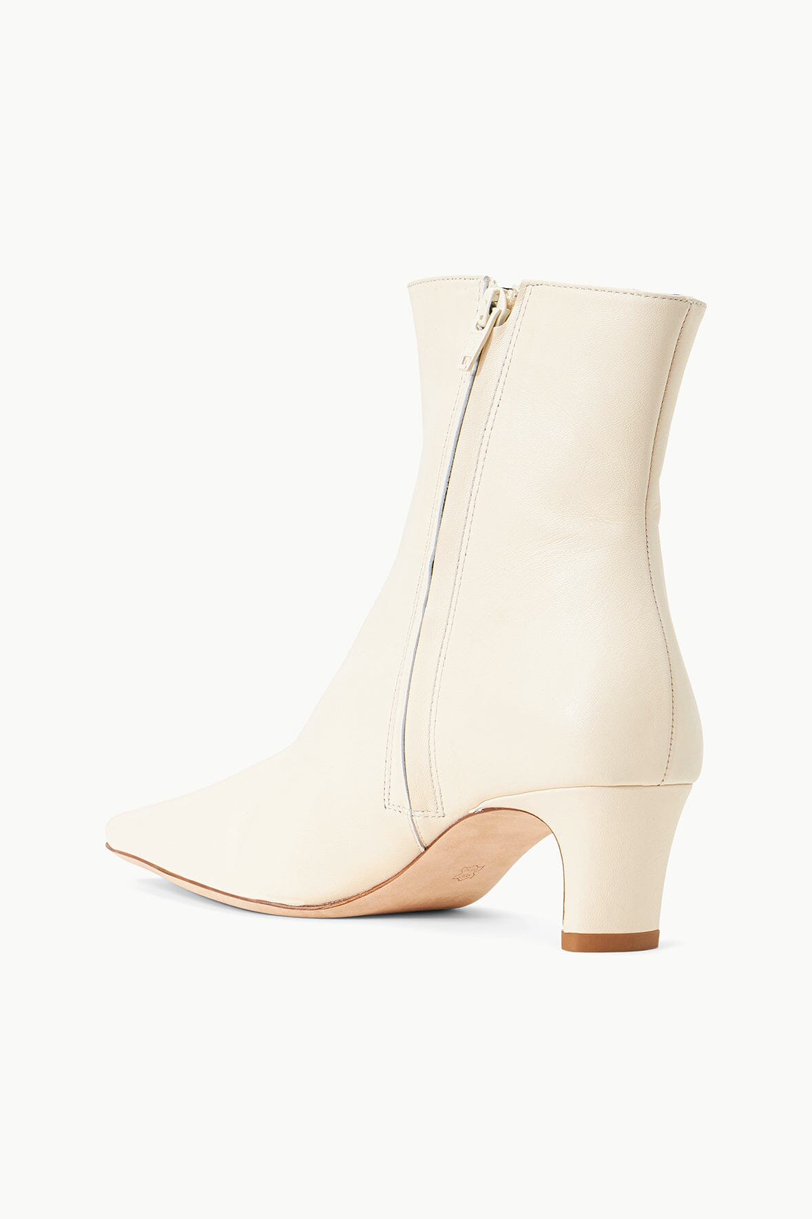 Leather Ankle Boot with Pointed Toe & Side Zip | Wally Cream