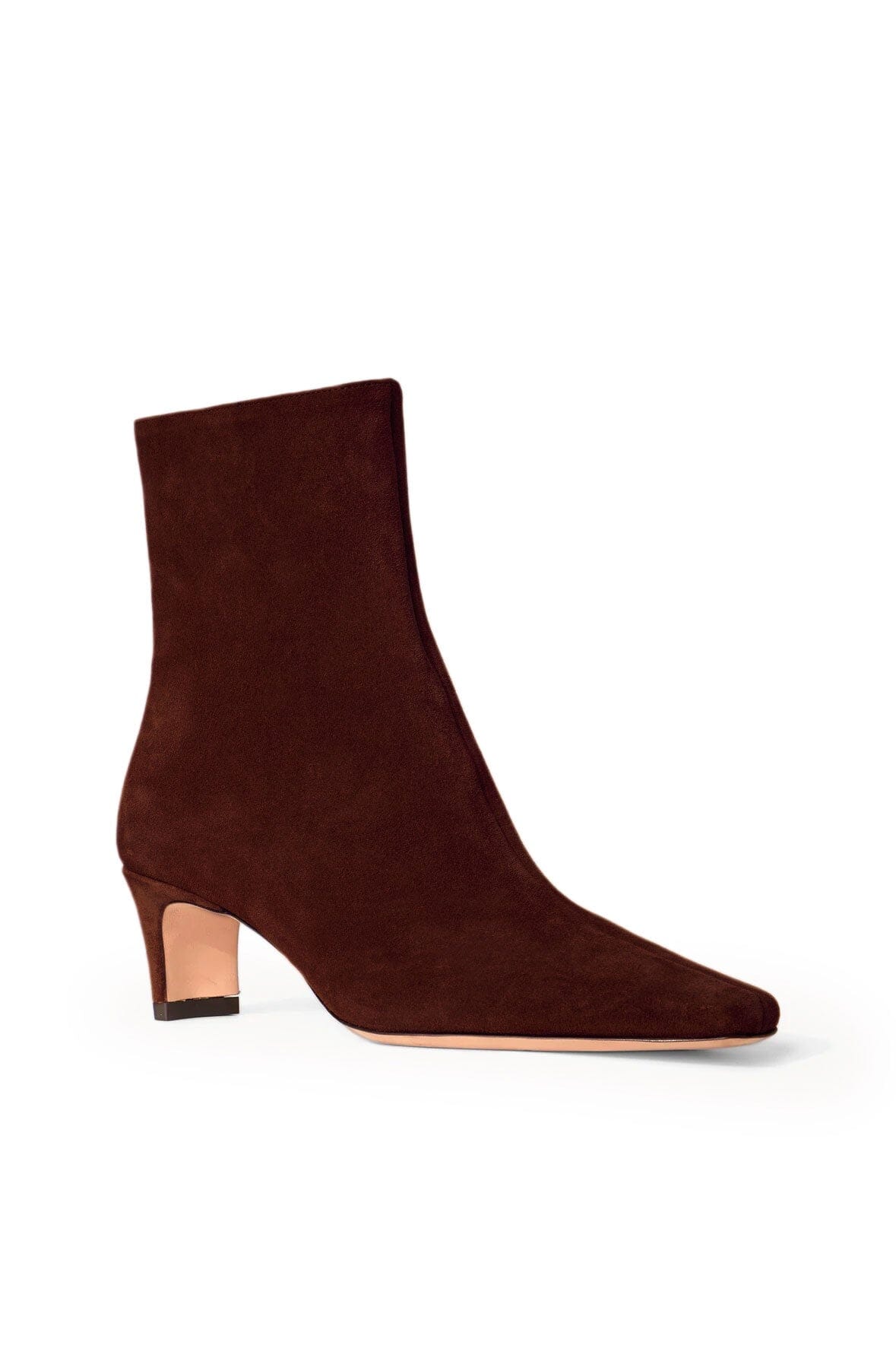 Mahogany Suede Ankle Boot with Side Zip & Blade Heel | Wally