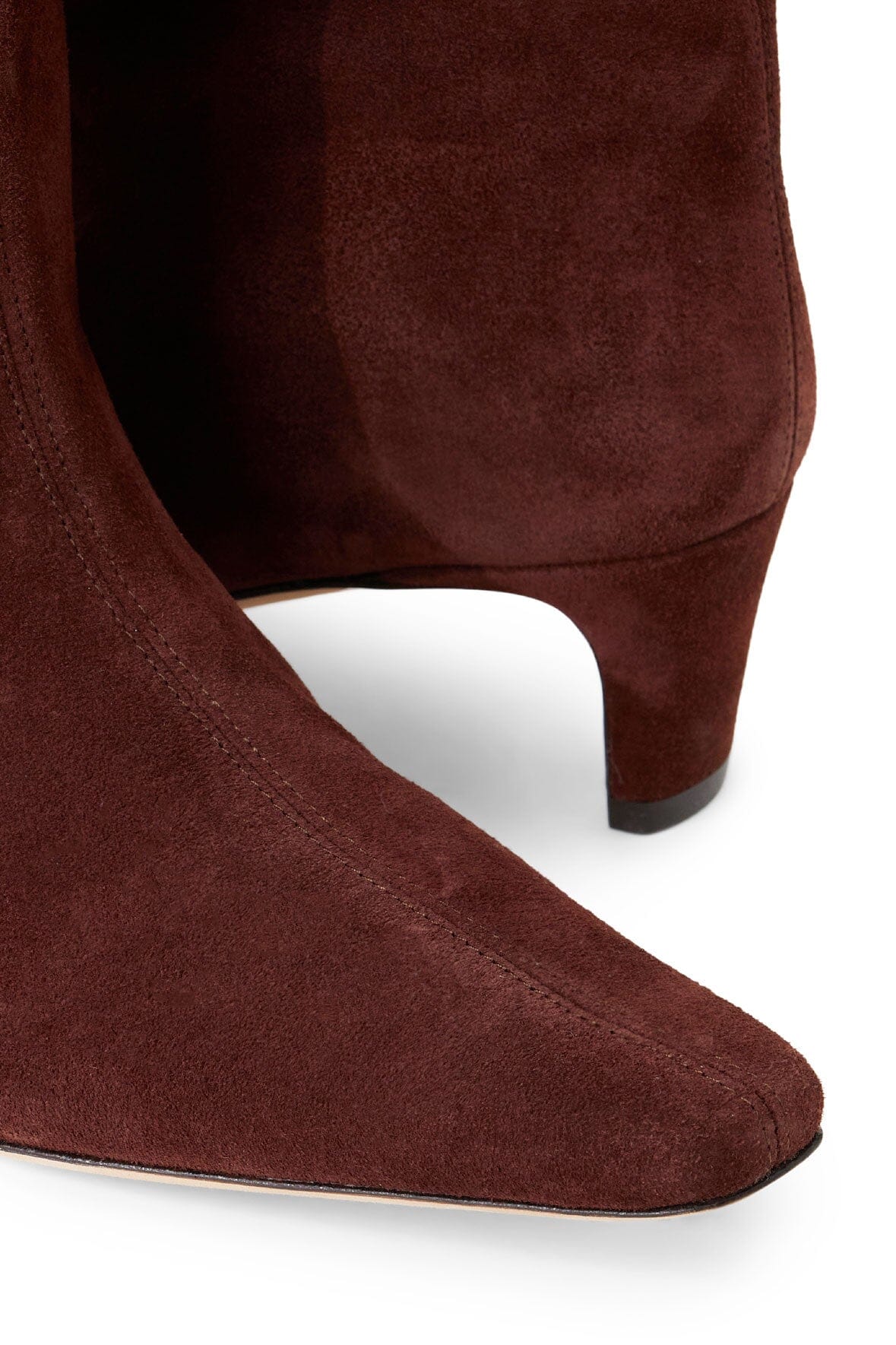 Mahogany Suede Ankle Boot with Side Zip & Blade Heel | Wally