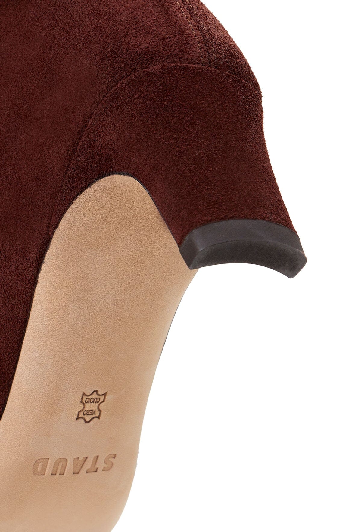 Mahogany Suede Ankle Boot with Side Zip & Blade Heel | Wally
