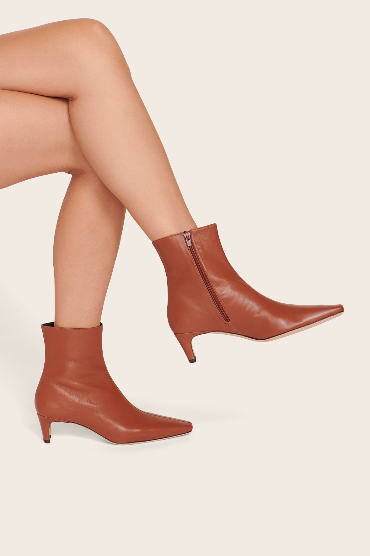 Tan Nappa Leather Ankle Boot with Side Zip | Wally Boot