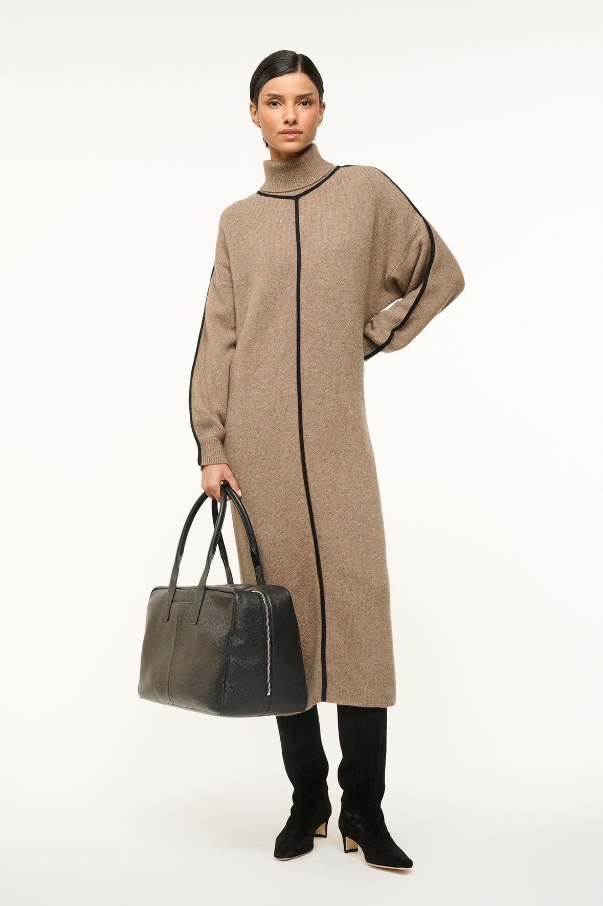Cozy Turtleneck Sweater Dress with Contrast Detail | Apres Dress