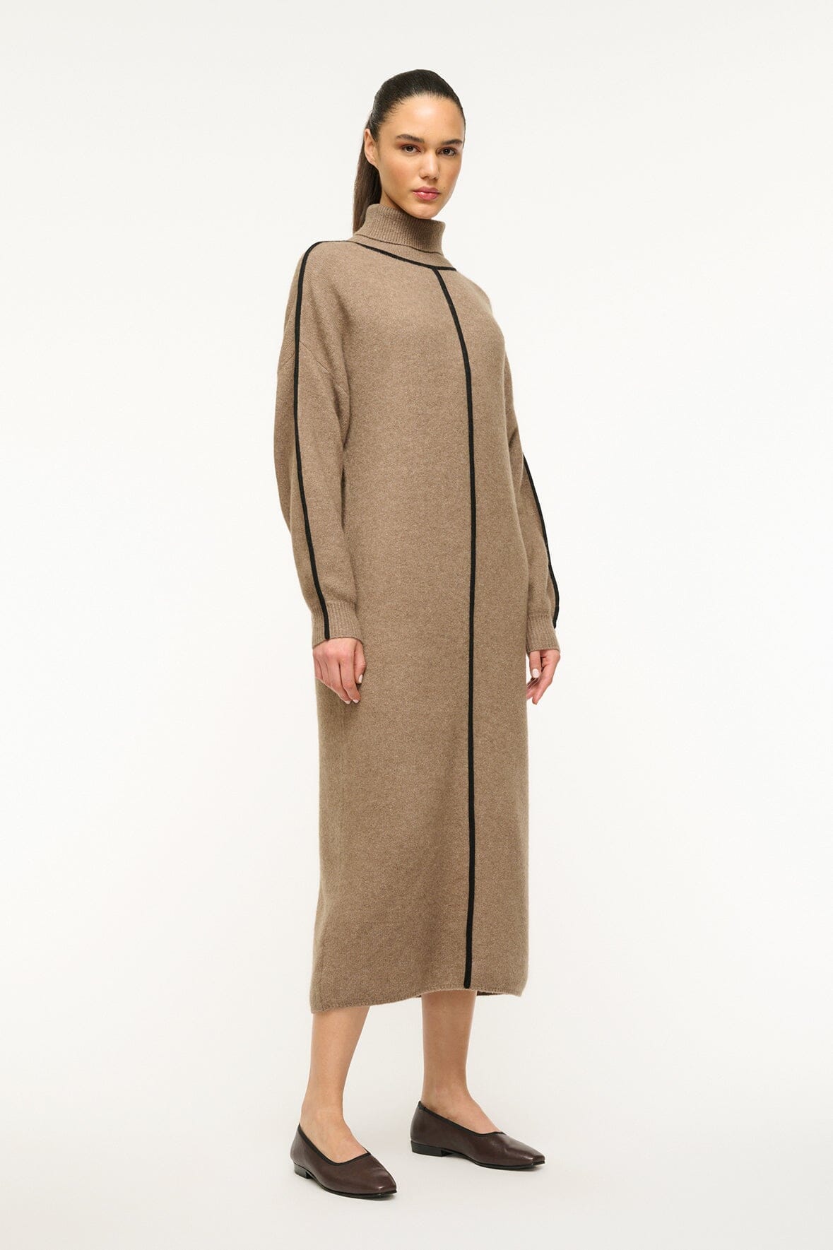 Cozy Turtleneck Sweater Dress with Contrast Detail | Apres Dress