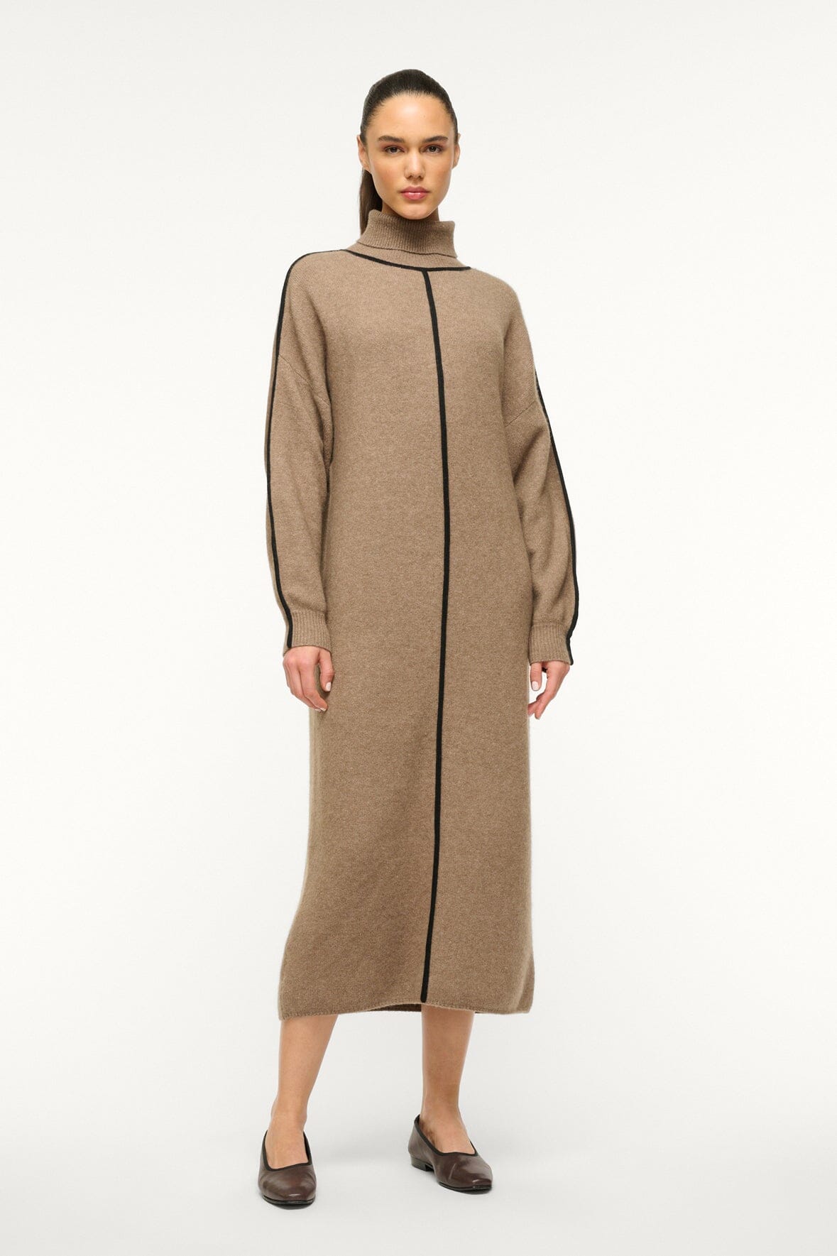 Cozy Turtleneck Sweater Dress with Contrast Detail | Apres Dress