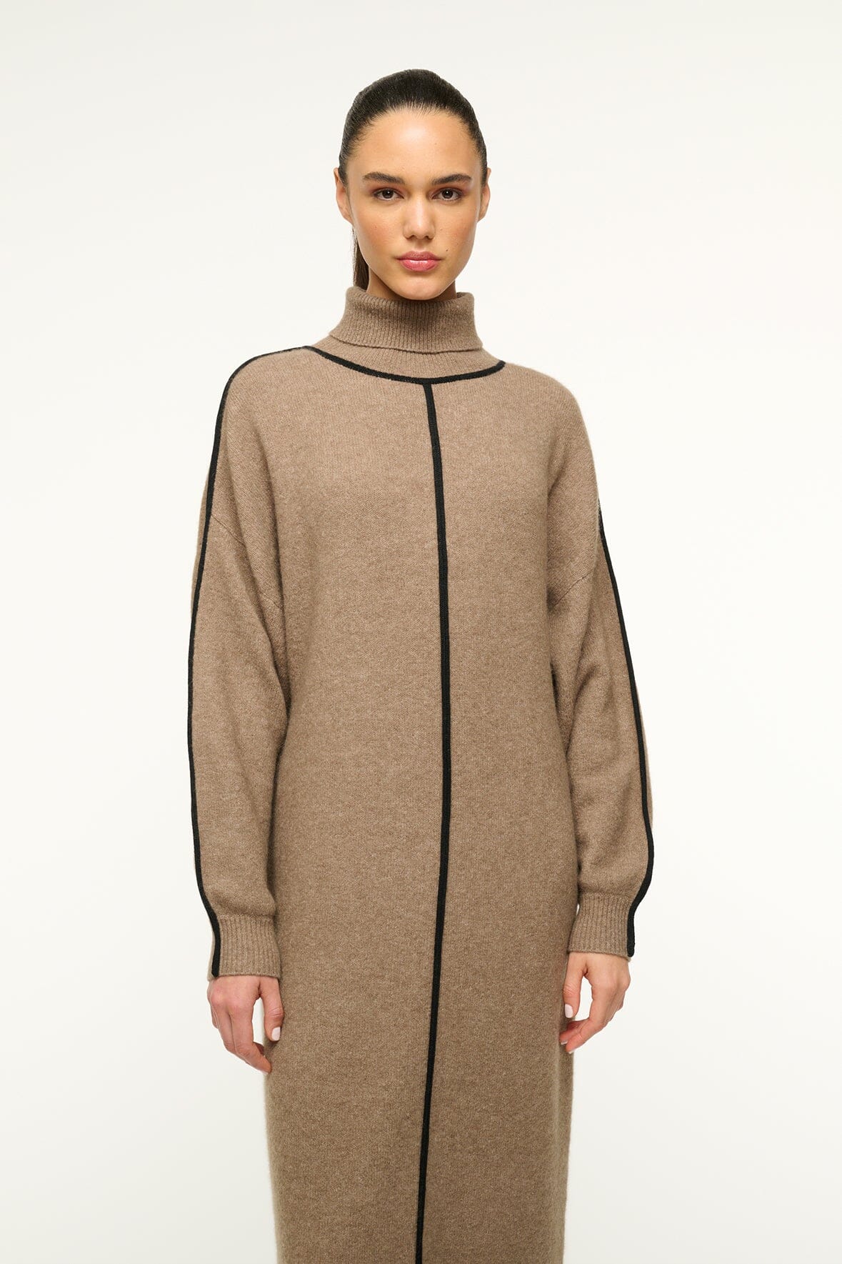 Cozy Turtleneck Sweater Dress with Contrast Detail | Apres Dress