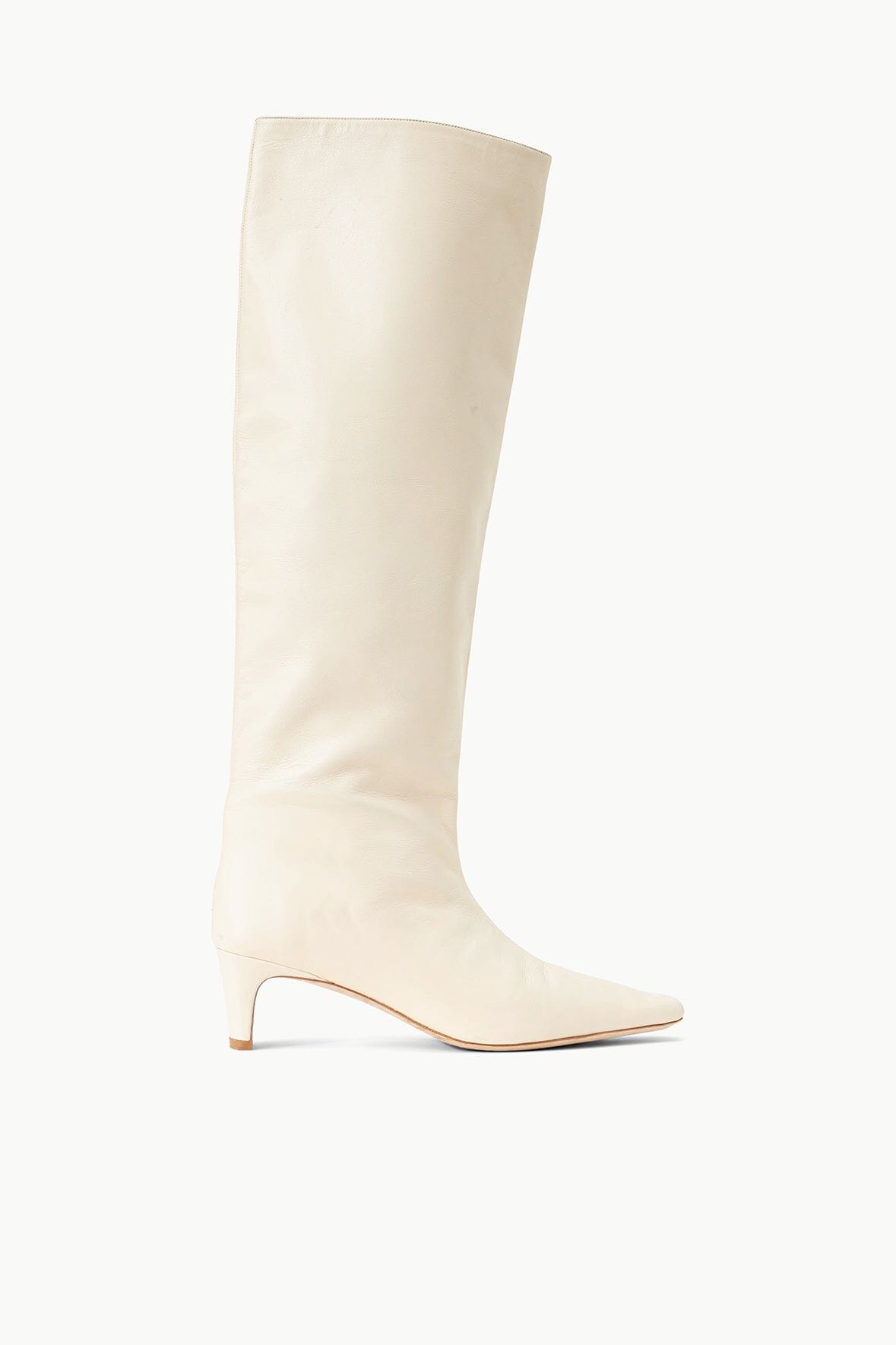 Leather Knee-High Boot with Pointed Toe & Slim Heel | Wally Boot Cream