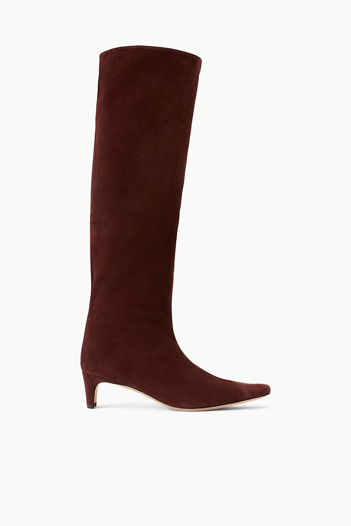 Knee-High Suede Boots with Pointed Toe & Slim Heel | Wally Boot Mahogany