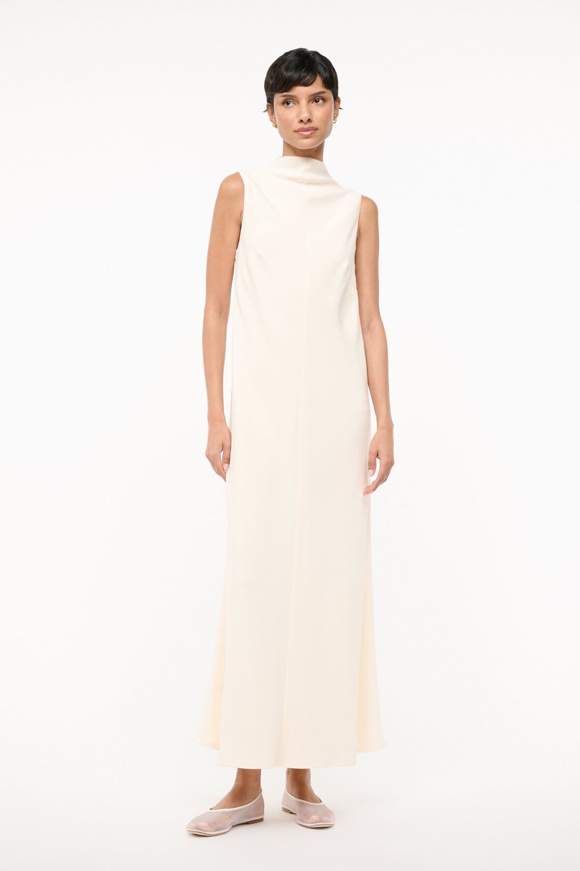 Ivory A-Line Maxi Dress with Funnel Neck | Araya