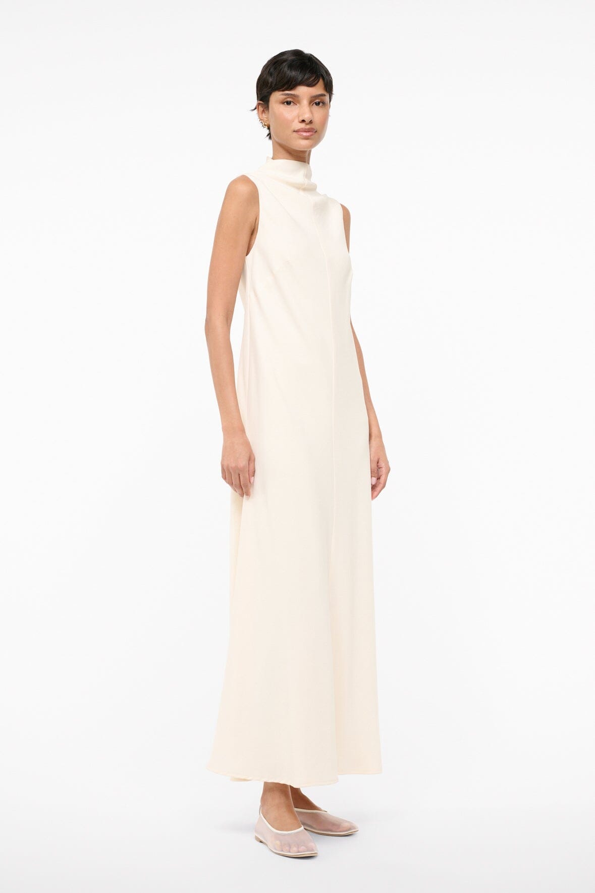 Ivory A-Line Maxi Dress with Funnel Neck | Araya