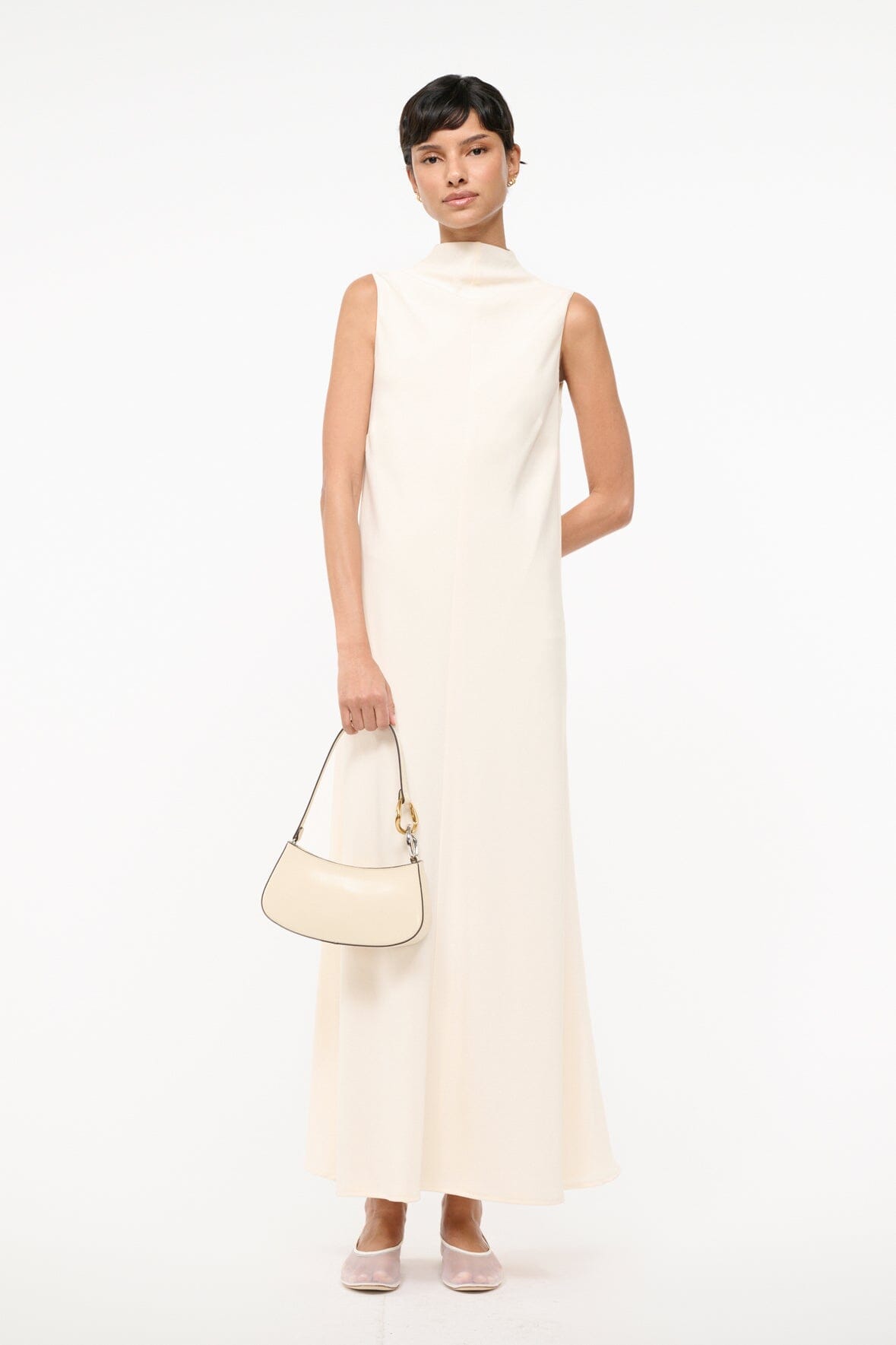 Ivory A-Line Maxi Dress with Funnel Neck | Araya