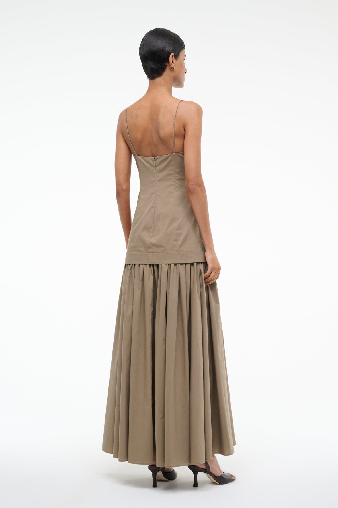 Drop Waist Spaghetti Strap Dress with Gathered Skirt | Ari Dress Taupe