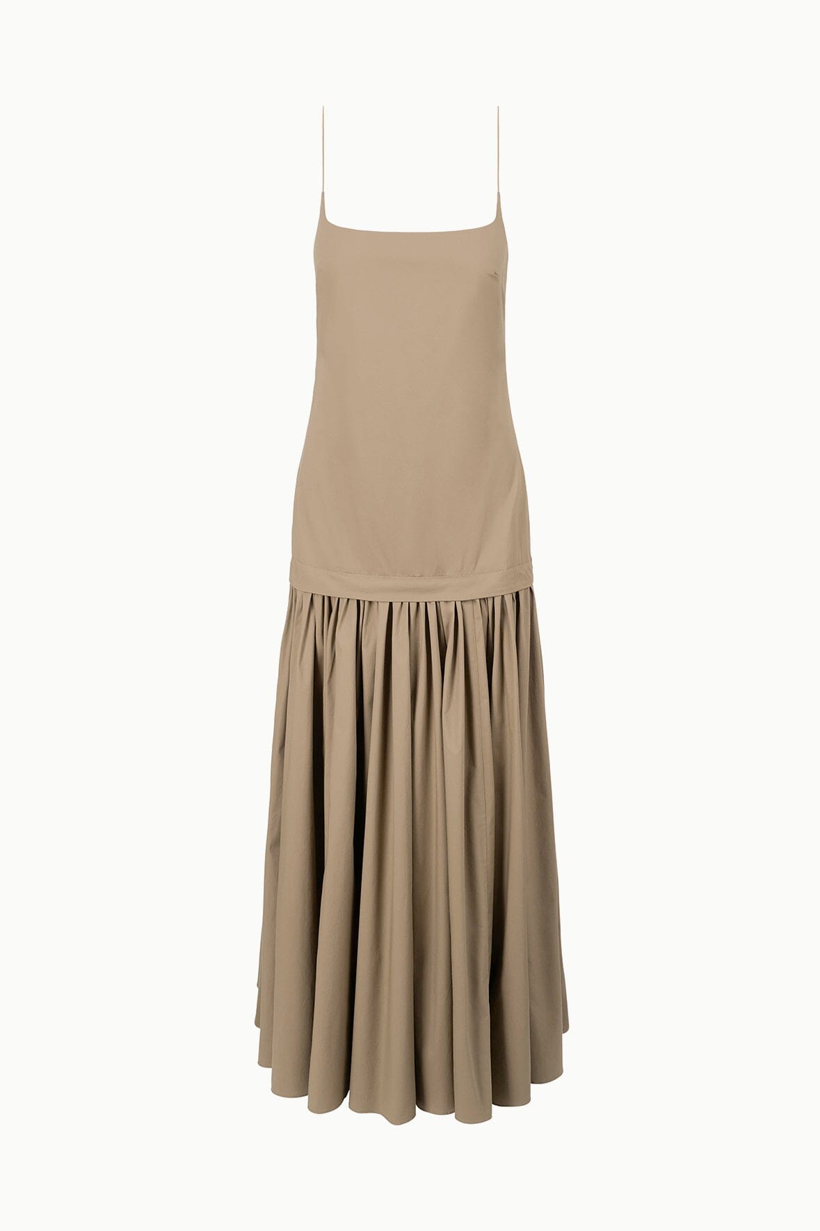 Drop Waist Spaghetti Strap Dress with Gathered Skirt | Ari Dress Taupe
