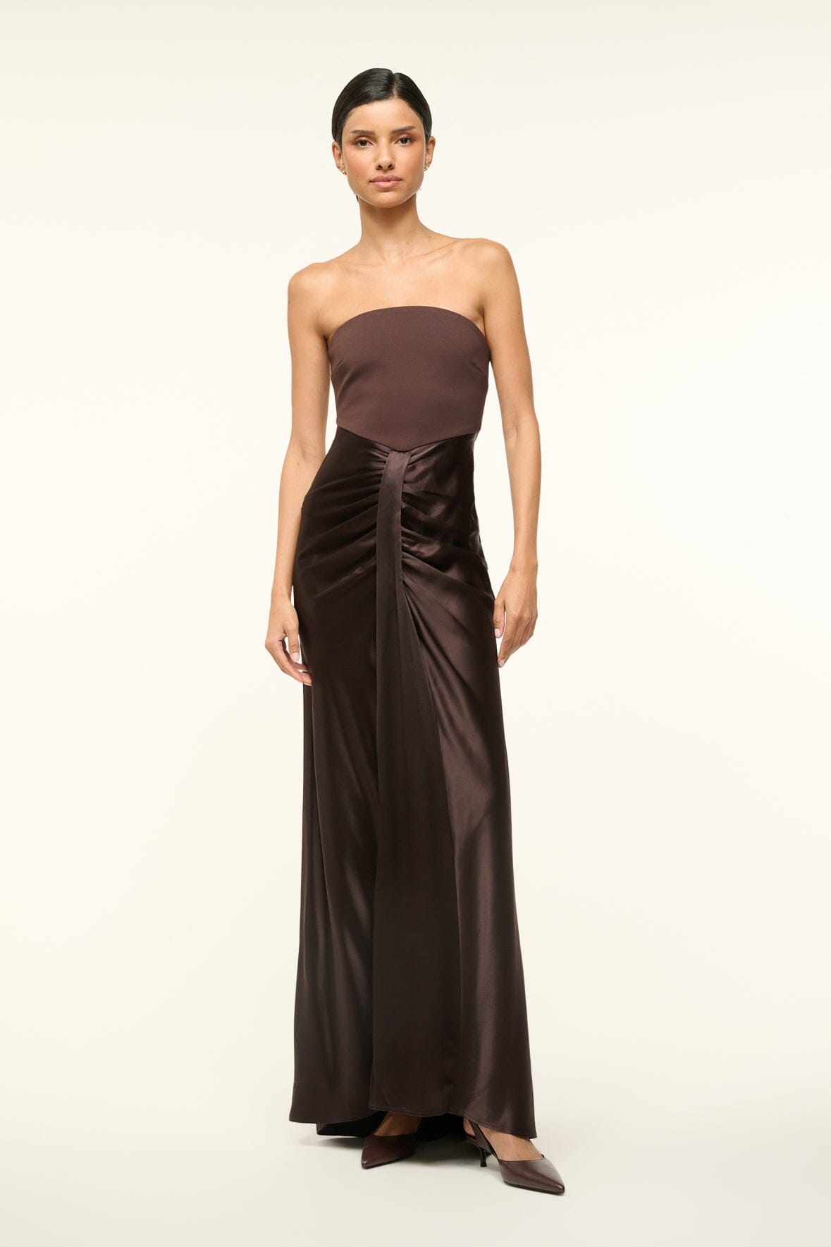 Strapless Evening Gown with Ponte Bodice & Satin Skirt | Wayfaring Dress