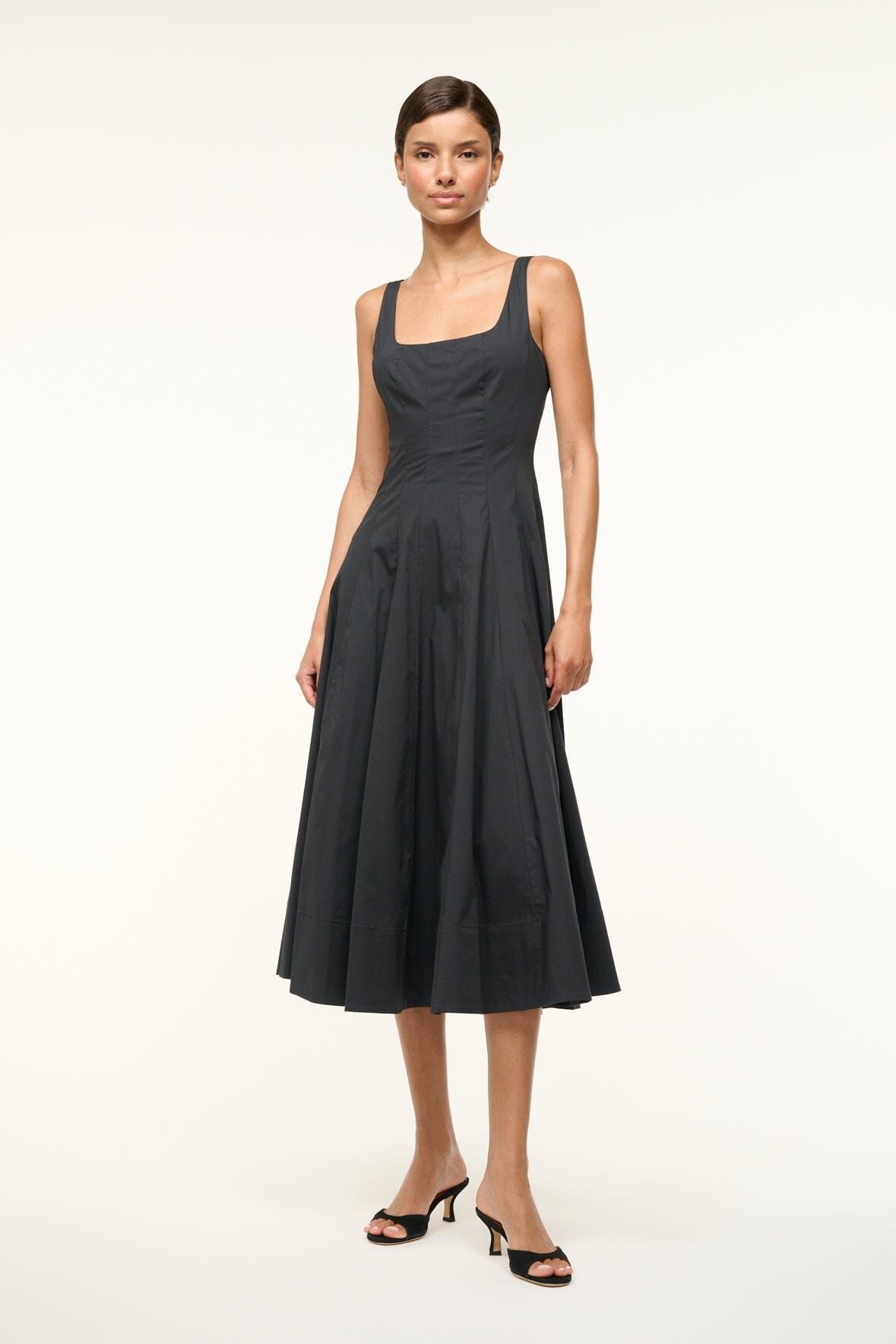 Corset-Style Black Midi Dress with A-Line Skirt | Wells Dress