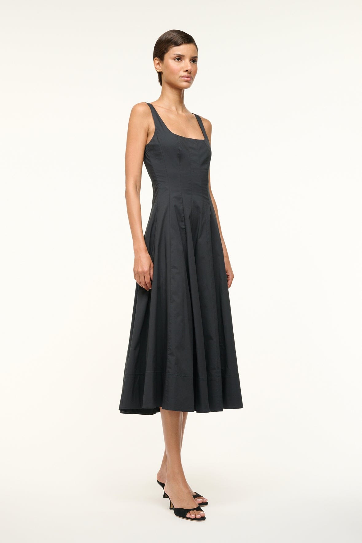 Corset-Style Black Midi Dress with A-Line Skirt | Wells Dress