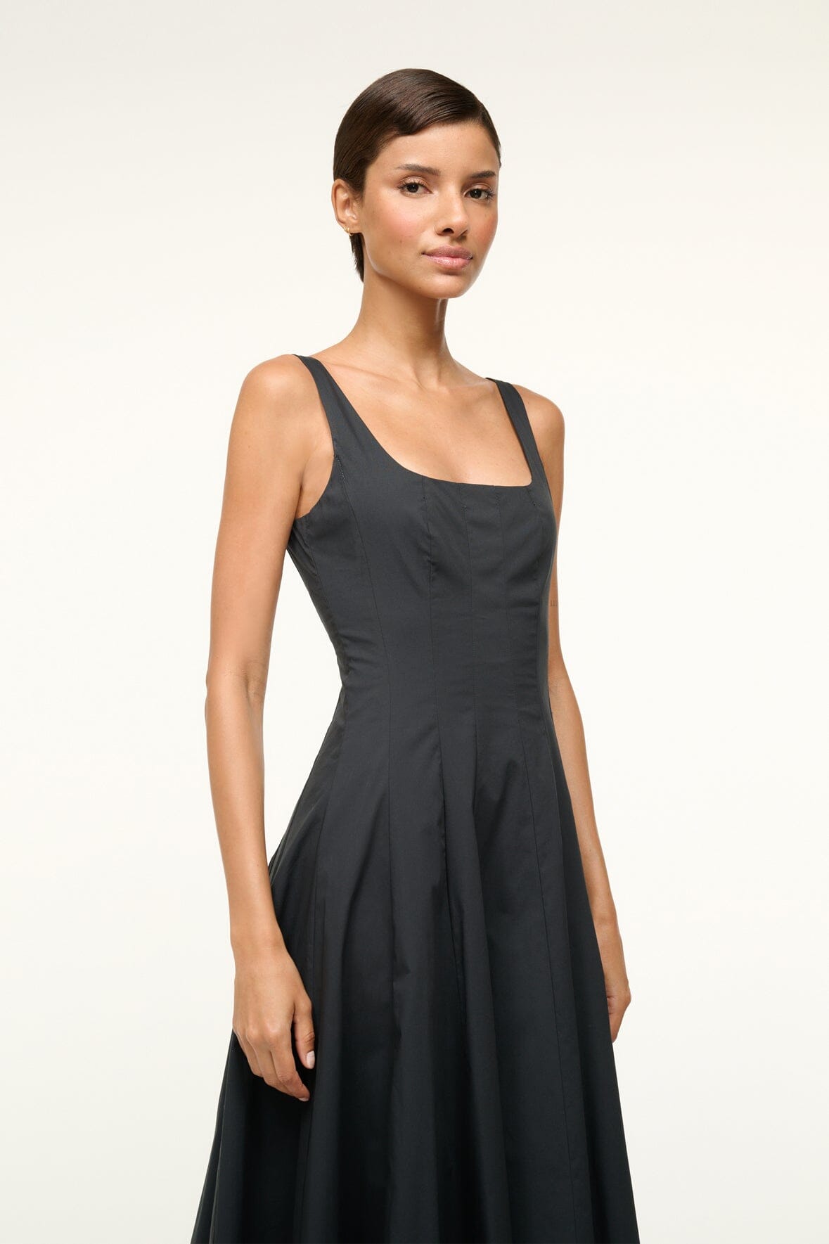 Corset-Style Black Midi Dress with A-Line Skirt | Wells Dress