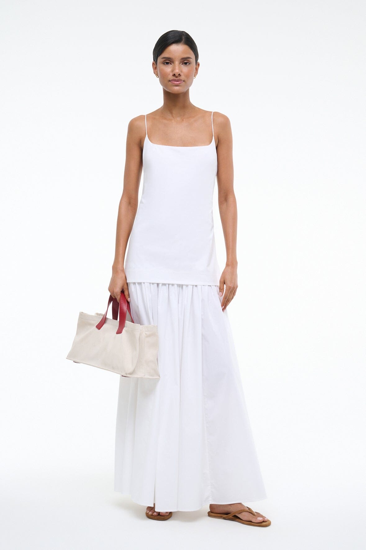 White Drop Waist Dress with Spaghetti Straps | Ari Dress