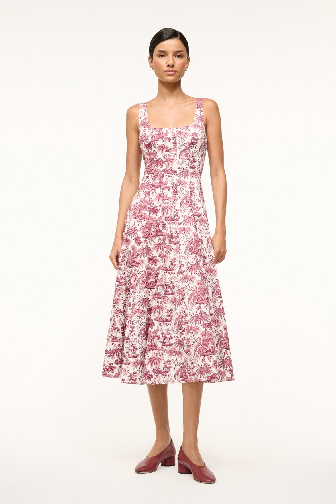 Fitted Corset Dress with Full Skirt | Wells Bordeaux Toile