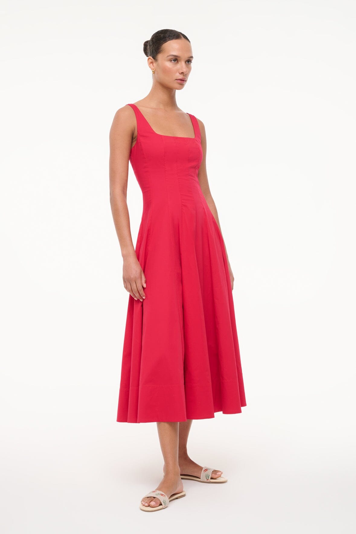 Square Neck Cotton Poplin Dress with Corset Bodice | Wells Cherry