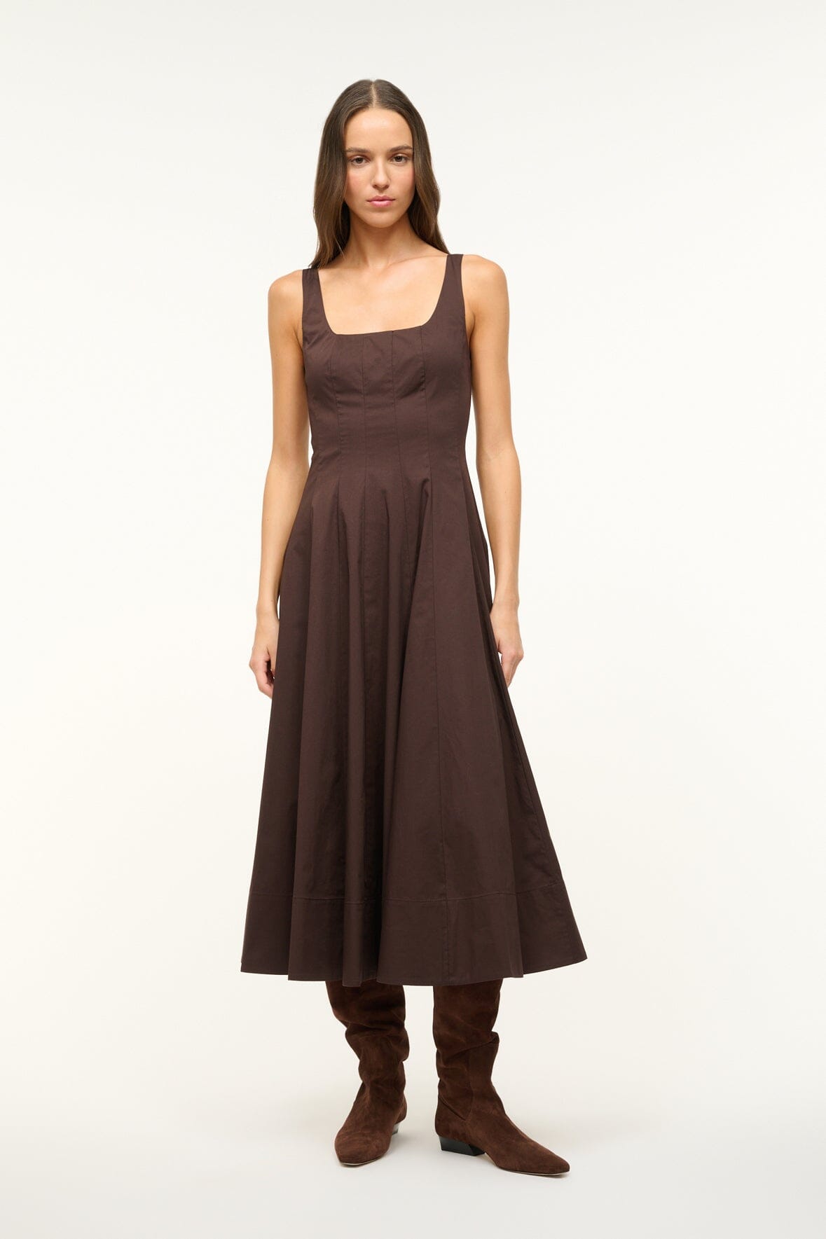 Corset-Style Cotton Poplin Dress with Full Skirt | Wells Earth