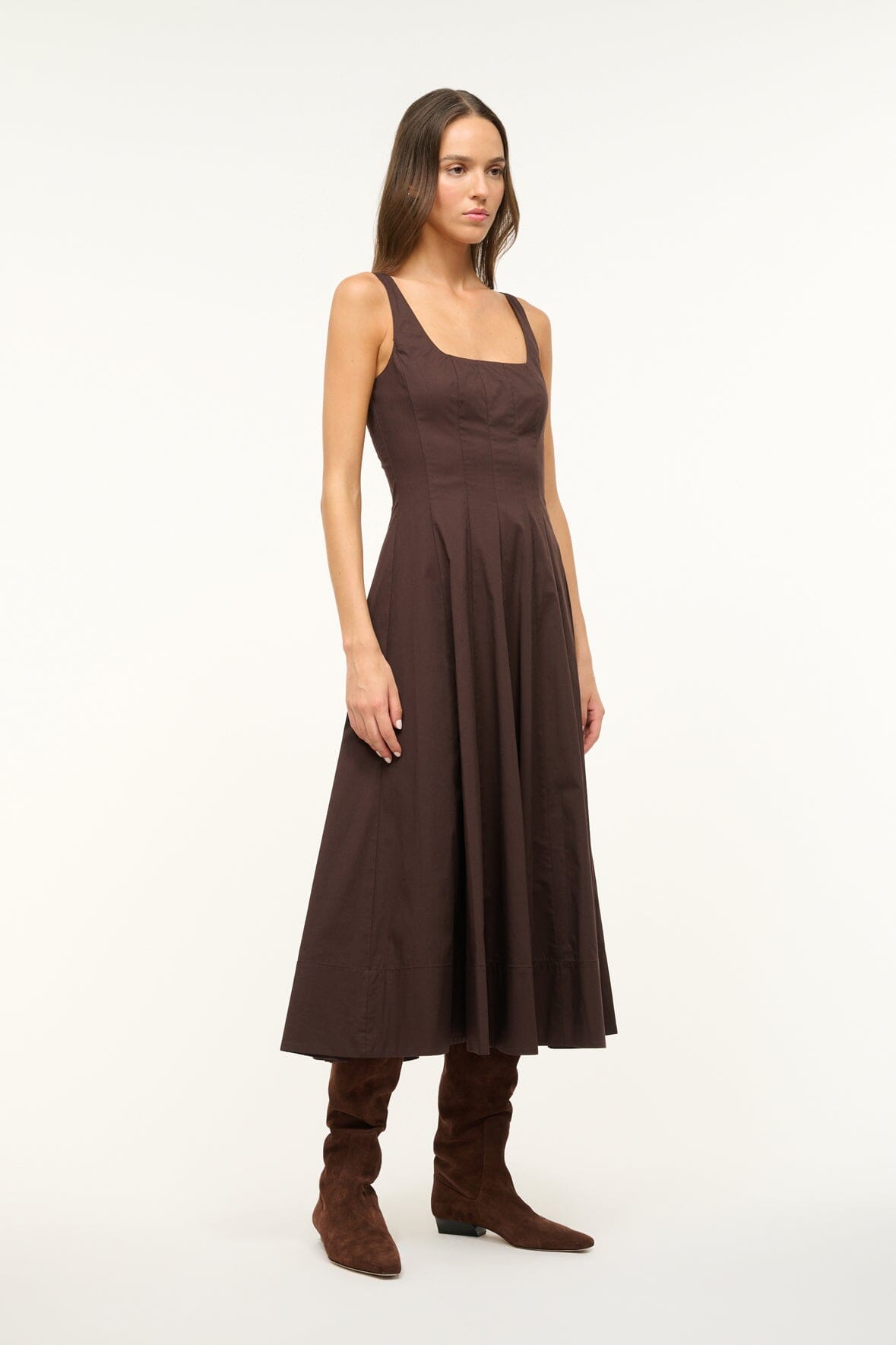 Corset-Style Cotton Poplin Dress with Full Skirt | Wells Earth
