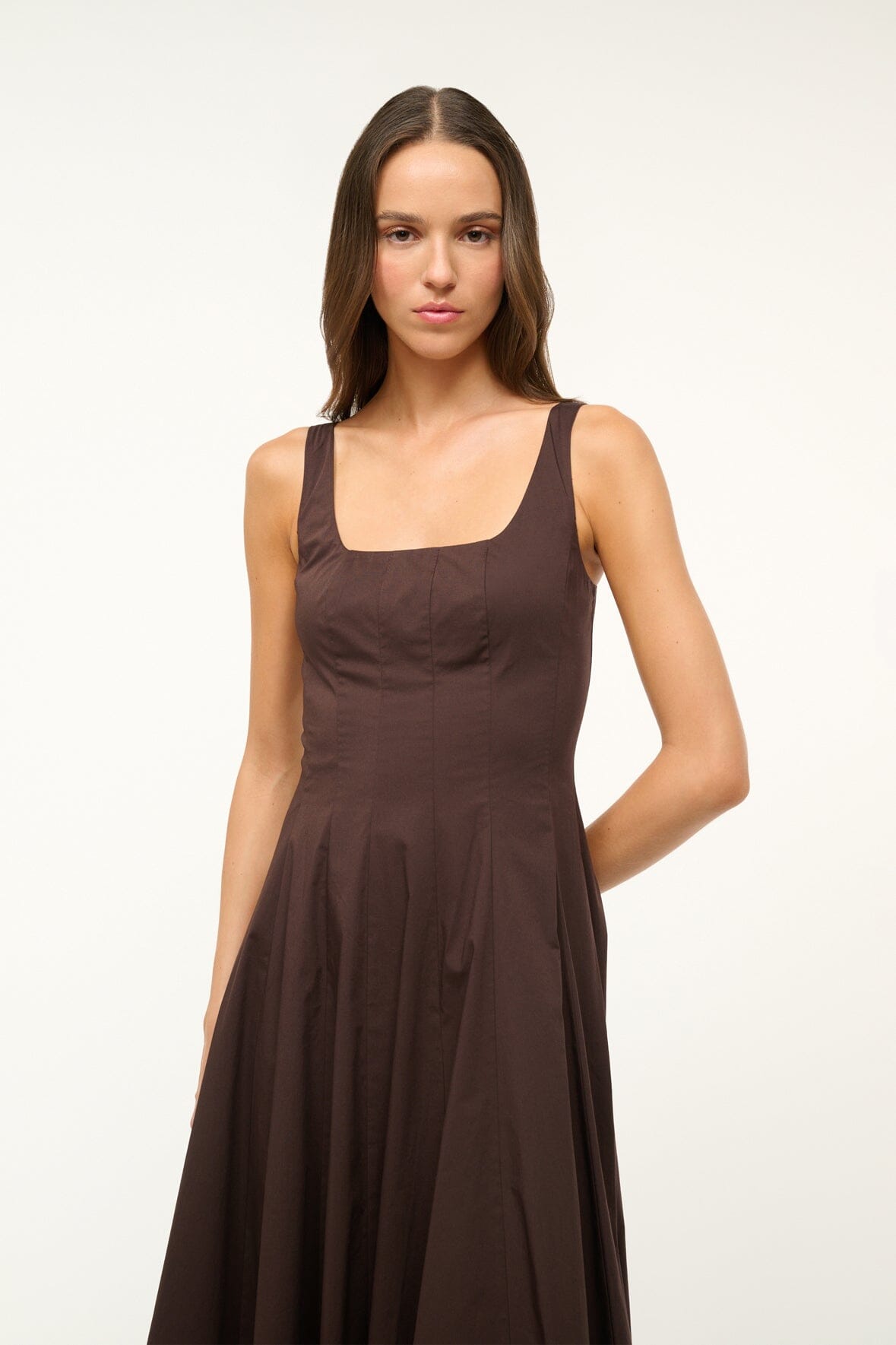 Corset-Style Cotton Poplin Dress with Full Skirt | Wells Earth