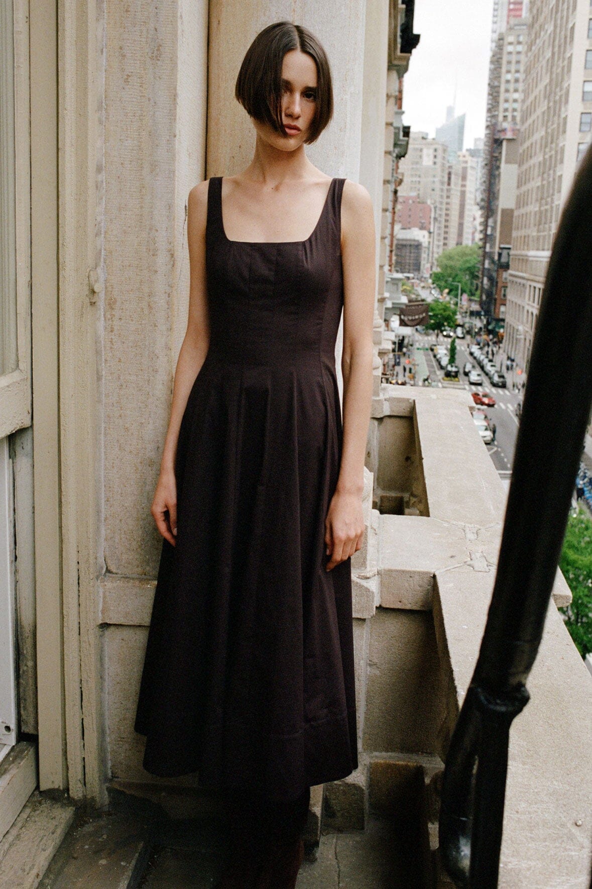 Corset-Style Cotton Poplin Dress with Full Skirt | Wells Earth