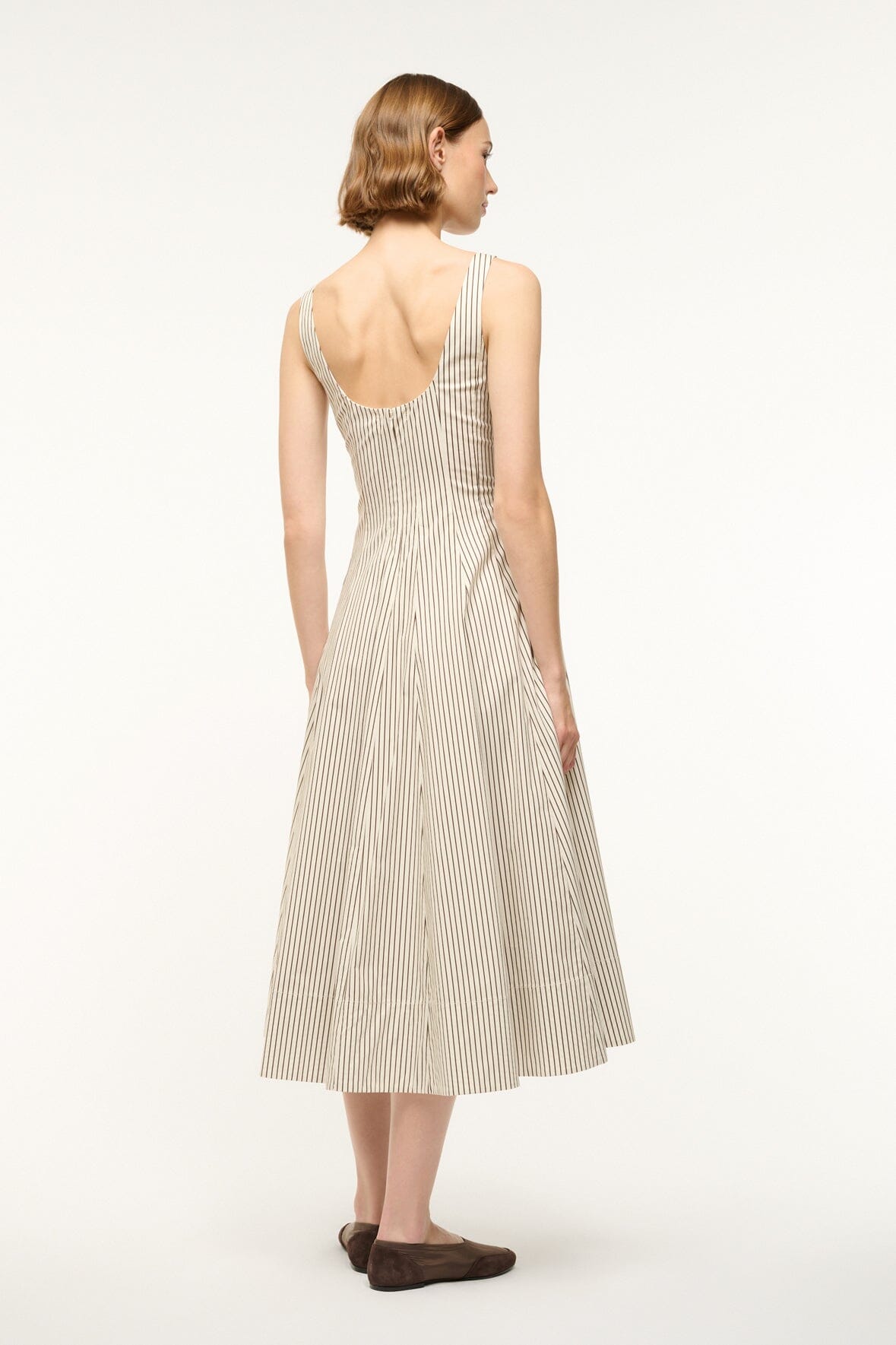 Ivory Square Neck Corset Dress with Back Zipper | Wells Dark Oak Stripe