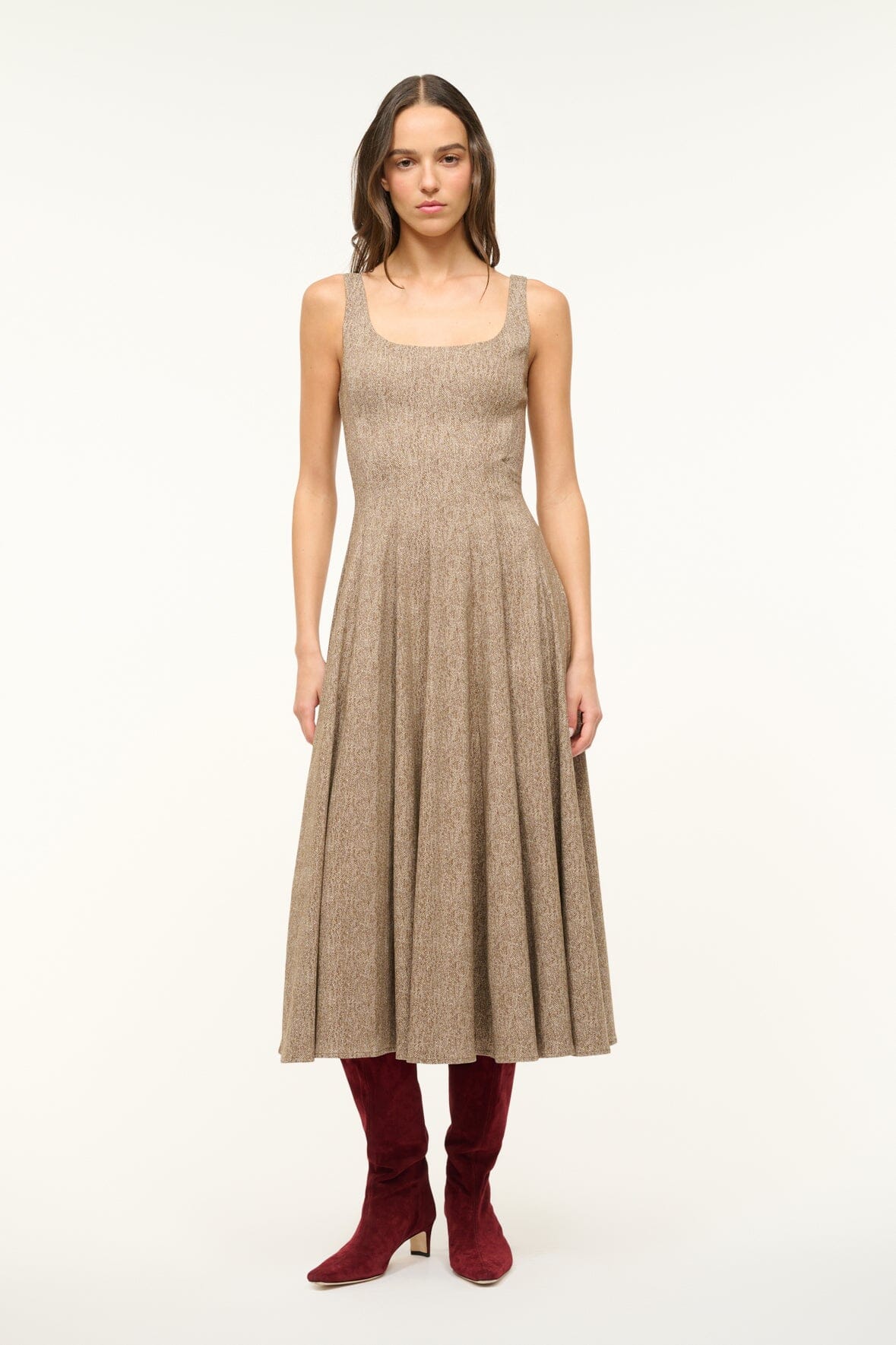 Herringbone Corset Dress with Flared Skirt | Wells Mocha