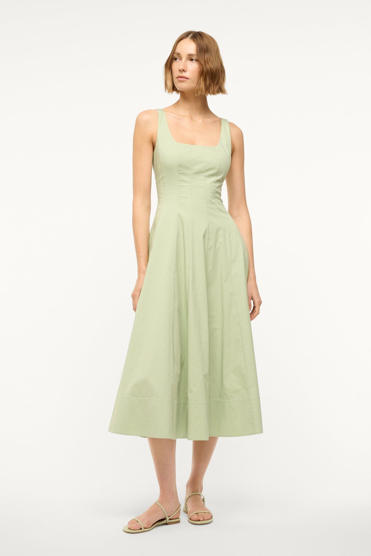 Square Neck Corset Dress in Pale Jade | Wells Cotton Poplin Dress