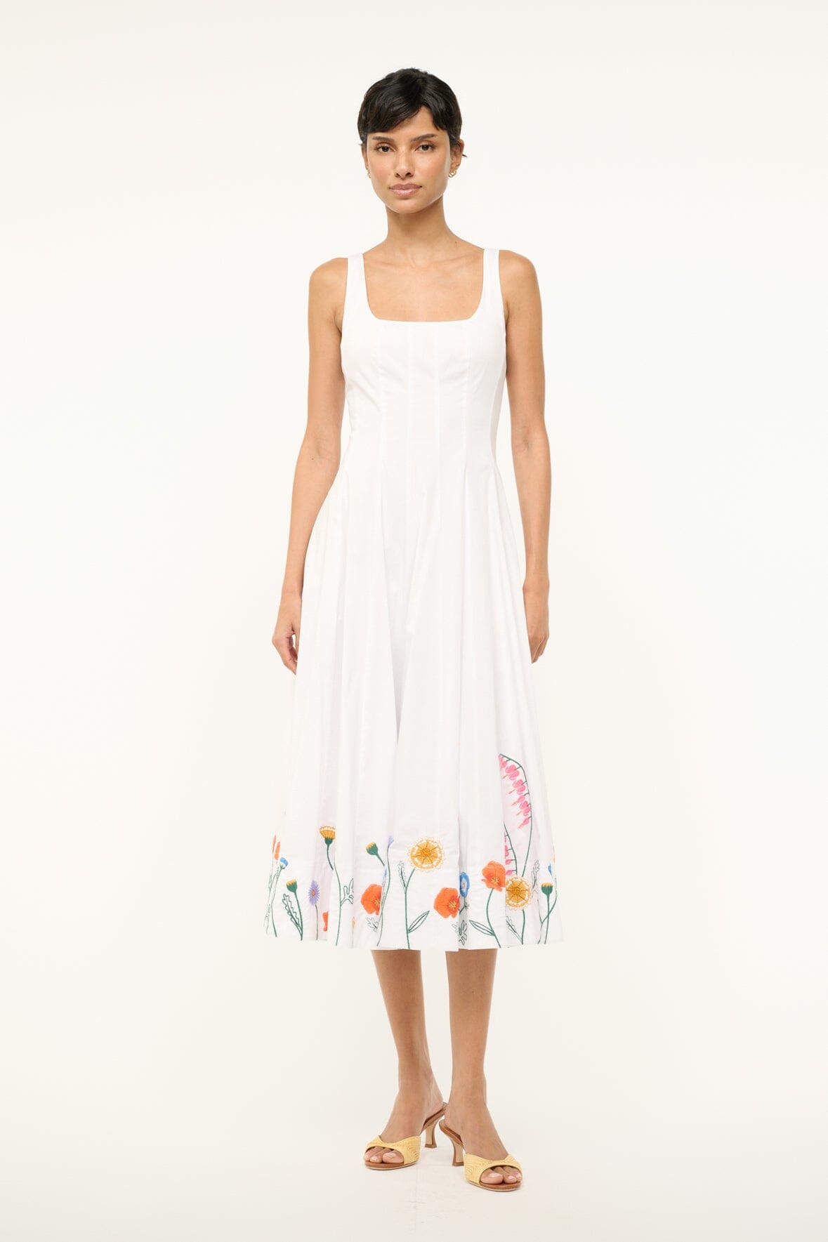Floral Embroidered Cotton Poplin Dress with Corset Bodice | Wells Dress