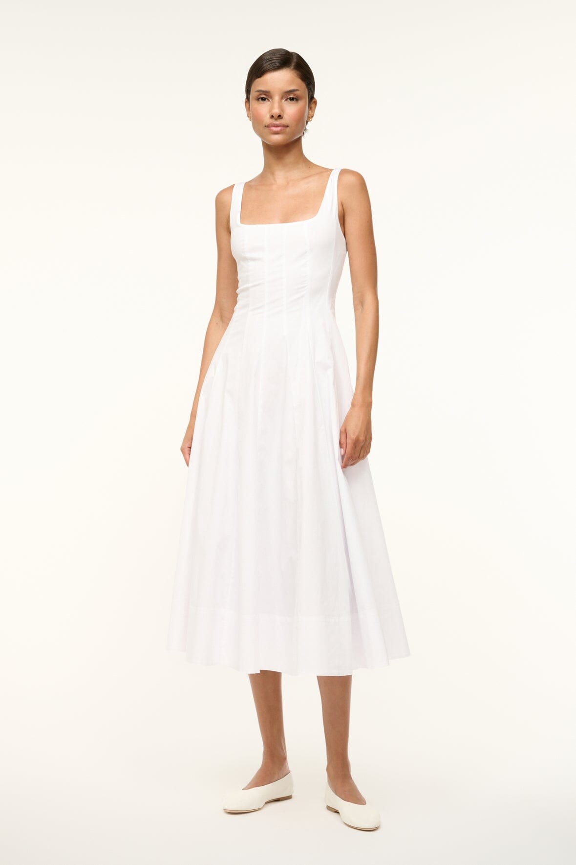 White Corset Midi Dress with A-Line Skirt | Wells Dress