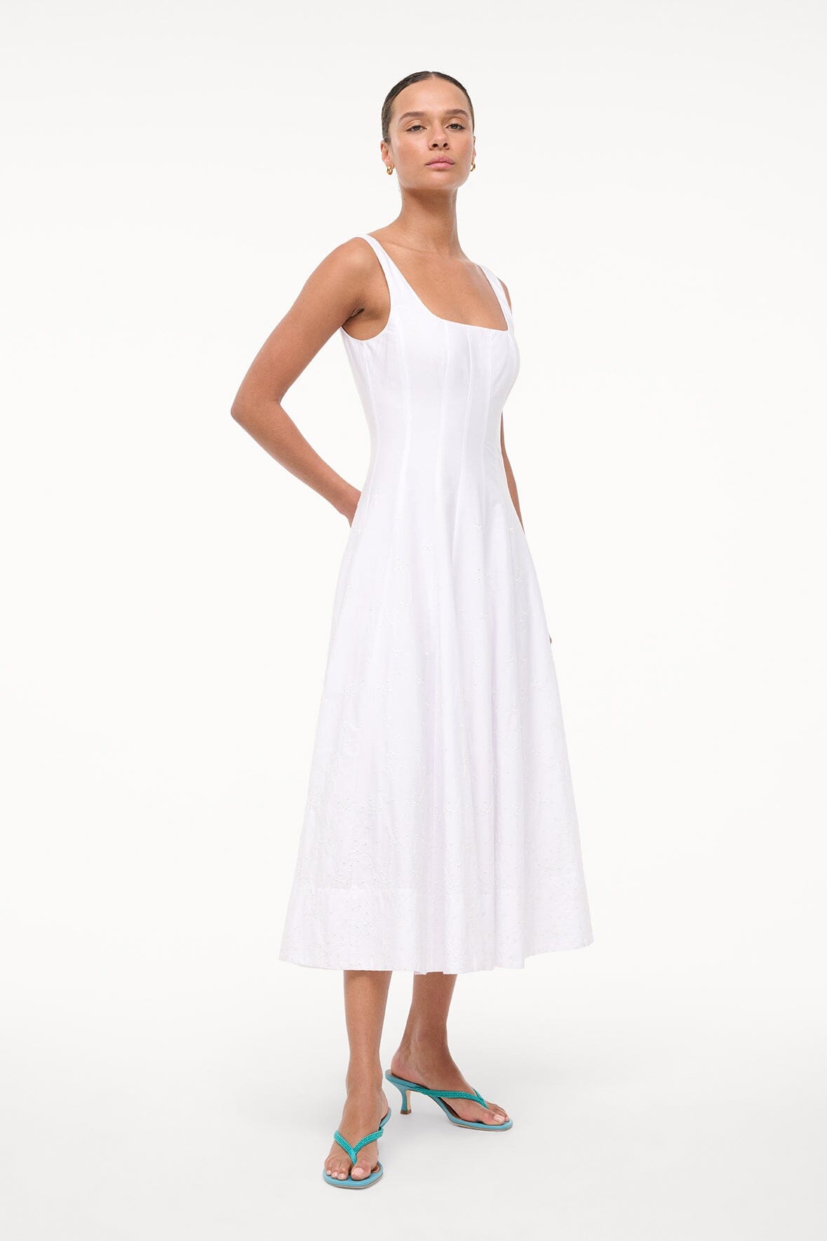 White Embroidered Cotton Dress with Corset Bodice | Wells Dress