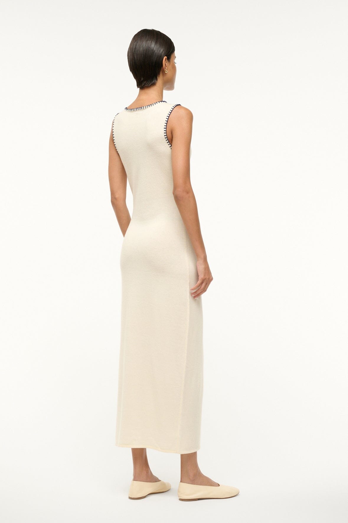 Wool Blend Knit Dress with Contrast Whipstitch | Wentworth Ivory Navy