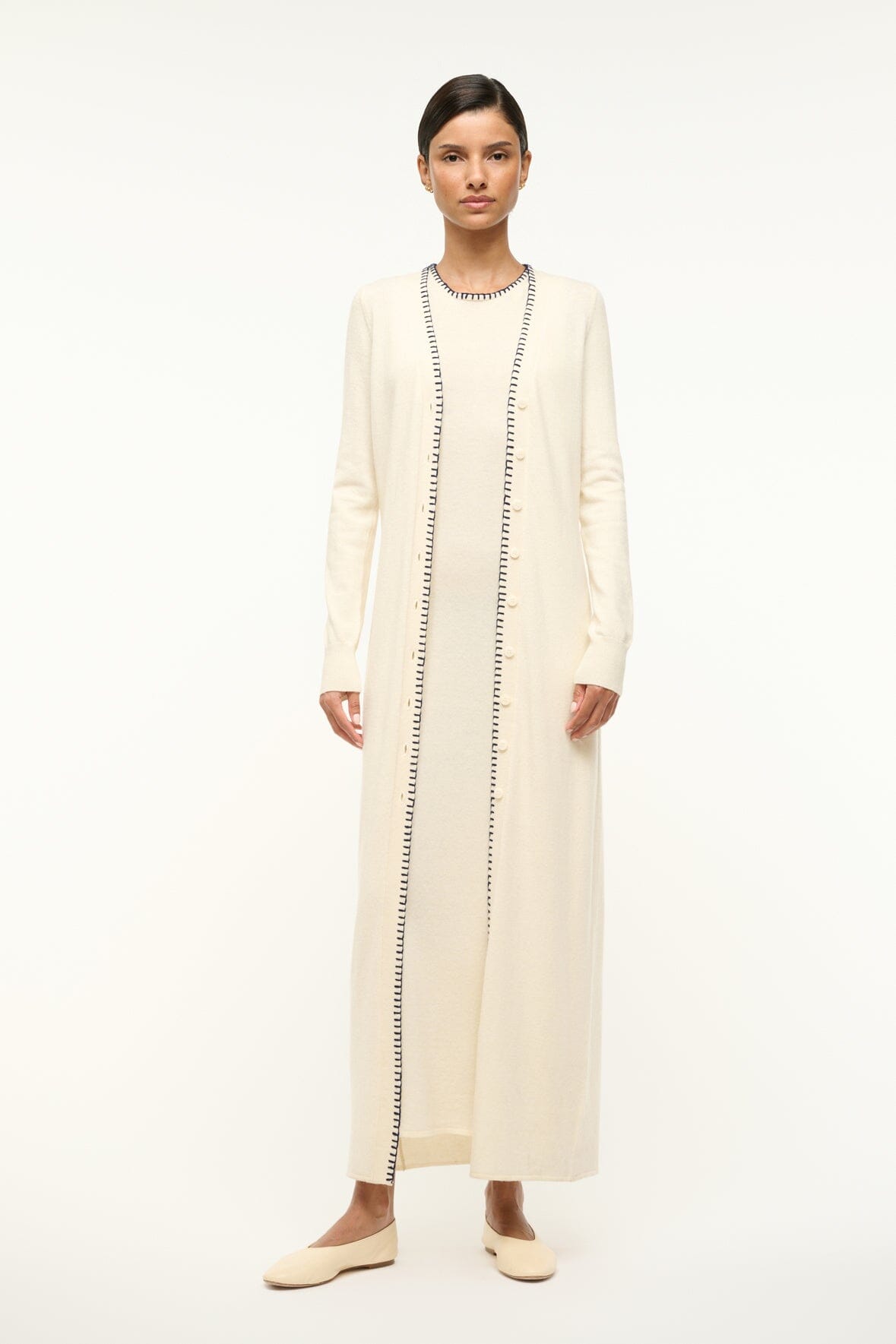 Wool Blend Knit Dress with Contrast Whipstitch | Wentworth Ivory Navy