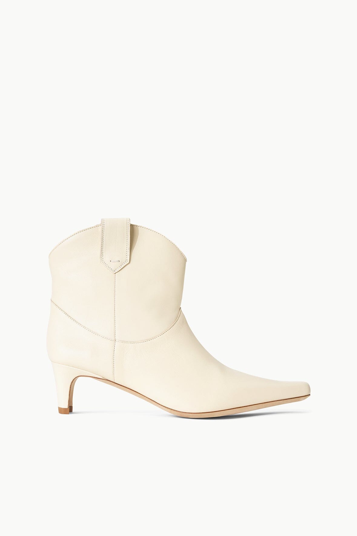 Cream Western Ankle Boot with Pointed Toe & Blade Heel | Wally