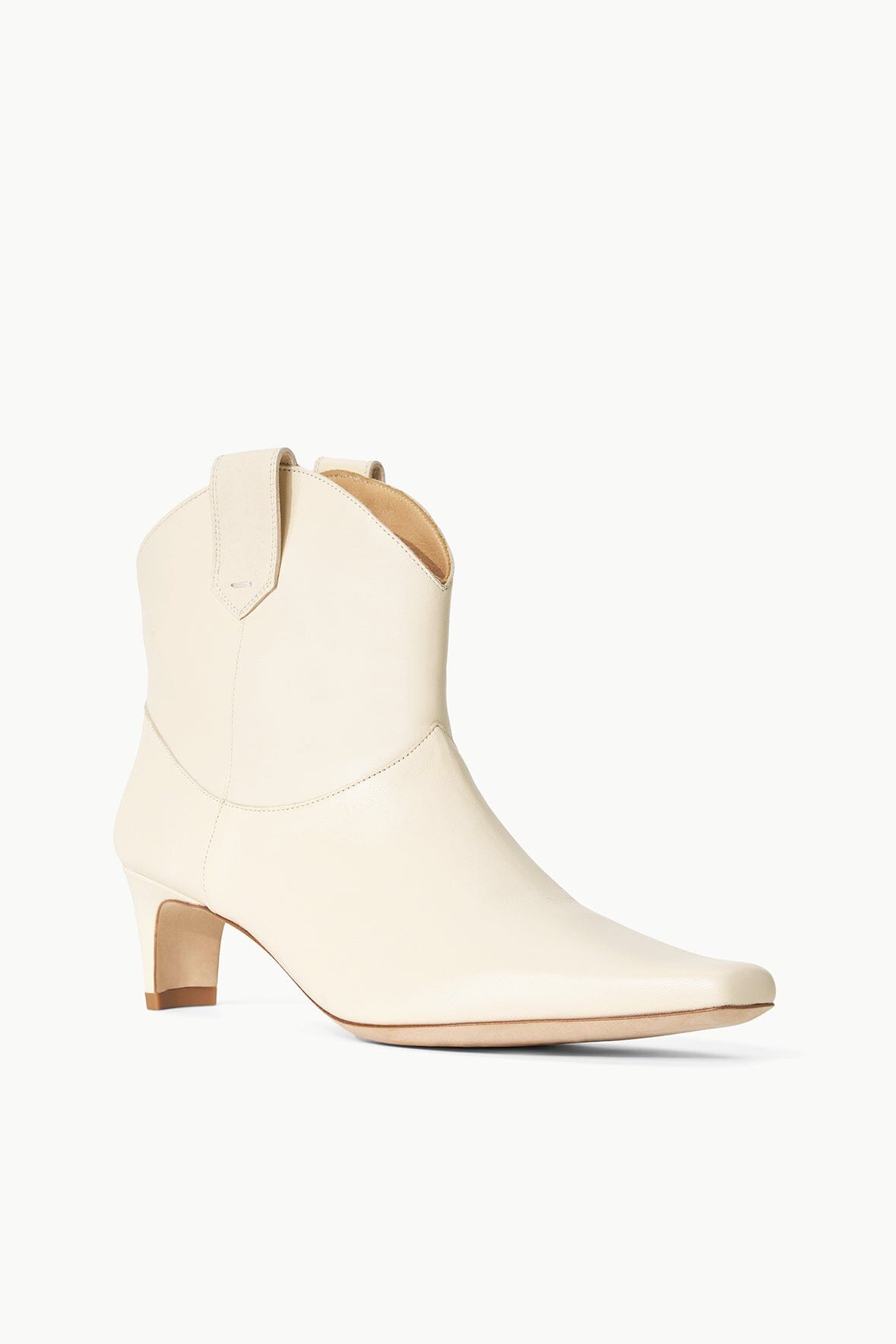 Cream Western Ankle Boot with Pointed Toe & Blade Heel | Wally