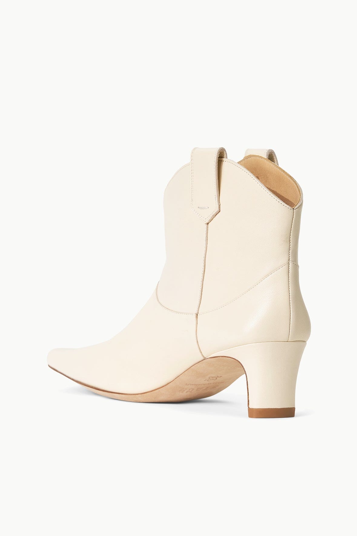 Cream Western Ankle Boot with Pointed Toe & Blade Heel | Wally