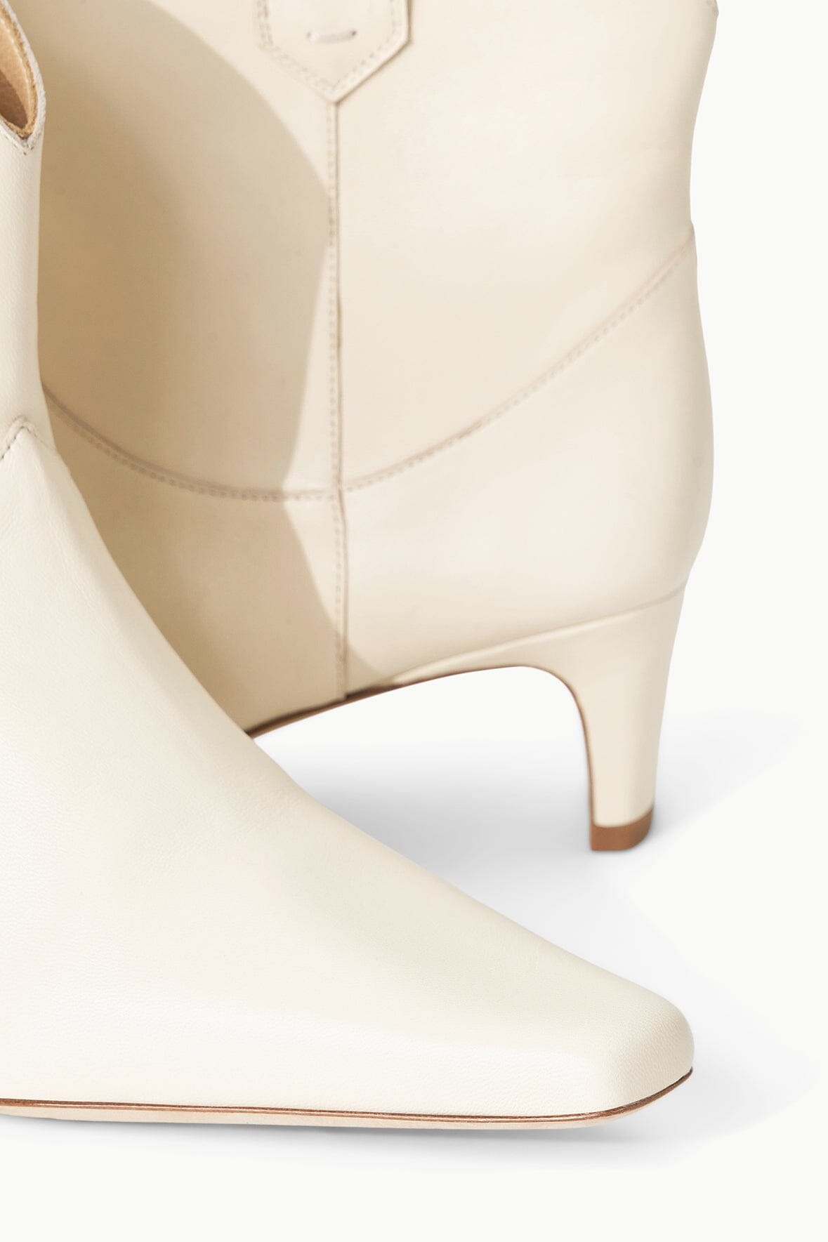 Cream Western Ankle Boot with Pointed Toe & Blade Heel | Wally