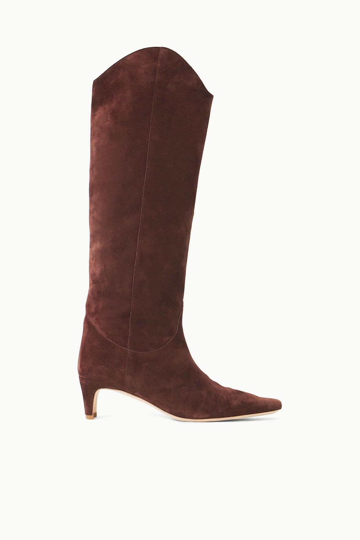 Western Style Wally Boot in Mahogany Suede | Classic Pointed Toe & Blade Heel