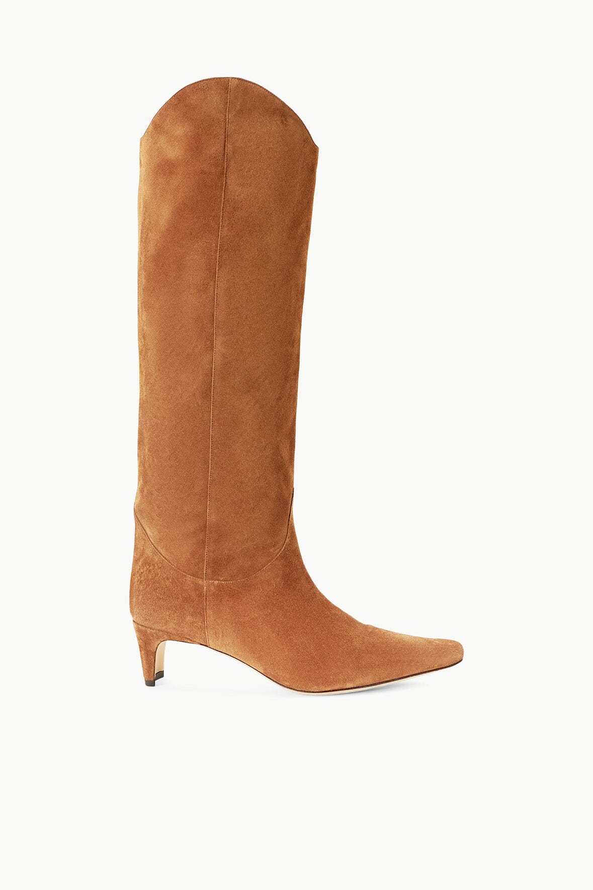 Western Style Wally Boot in Tan Suede | Classic Pointed Toe & Blade Heel